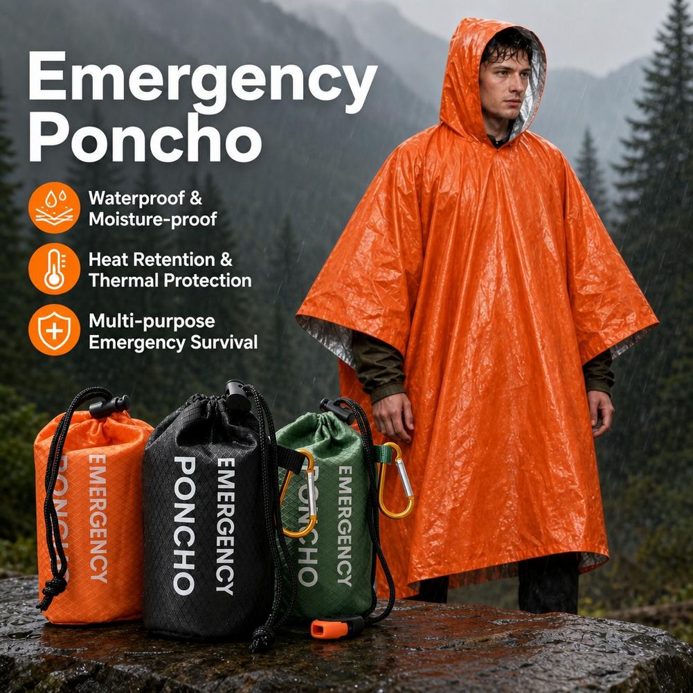 휴대용 비상용 우비 세트: 방수 후드형 우비, 비를 막 - Emergency Poncho Rain 리뷰 및 가격